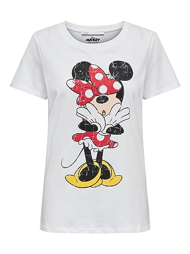 ONLY Damska koszulka Onlmickey Vintage S/S JRS, Biały/nadruk: mini mysz, XXS
