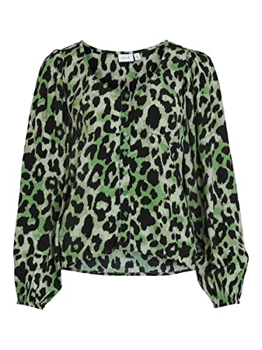 Vila Women's ViFINI dekolt w serek, L/S TOP/SU-NOOS, koszulka z długim rękawem, zielony mineralny/AOP: KIA, 34, Mineral Green/Aop:kia, 34