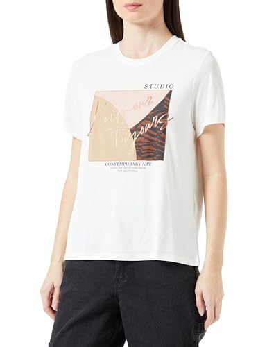 ONLY Damski T-shirt Onlfree Modal S/S Atelier Top Box JRS, Cloud Dancer/Print: lamour, S