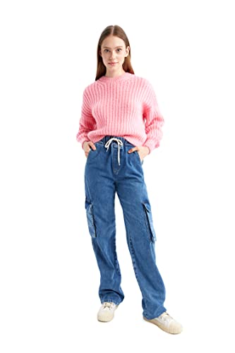 DeFacto Sweter normalny krój dla kobiet – sweter z golfem dla topów damski (różowy, M), Rosa, M