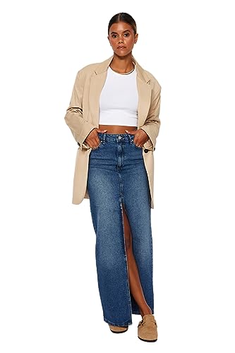 Trendyol FeMan ołówkowa spódnica dżinsowa, niebieska, 36, NIEBIESKI, 34