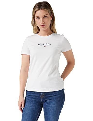 Tommy Hilfiger C-NK Reg Tee siateczkowe topy S/S damskie, biały, S