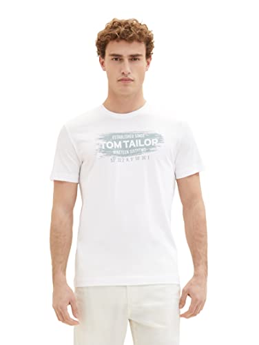 TOM TAILOR Męski T-shirt z nadrukiem logo, 20000 – biały, M