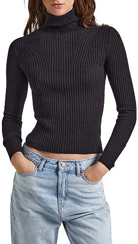 Pepe Jeans Damski sweter Dalia z zawijanym kołnierzem, czarny (czarny), XS
