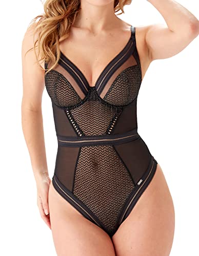 Gossard Damskie body modelujące sprzeczność Plunge Body Shape, czarny/srebrny, 30E, czarny/srebrny, 65E