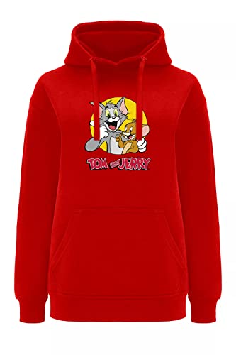 ERT GROUP oryginalna i oficjalnie licencjonowana przez Tom and Jerry czerwona bluza damska z kapturem, nadruk jednostronny, wzór Tom i Jerry 013, rozmiar S