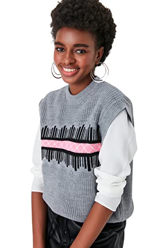 TRENDYOL Damska bluza z wzorem, szara, M, szary, M