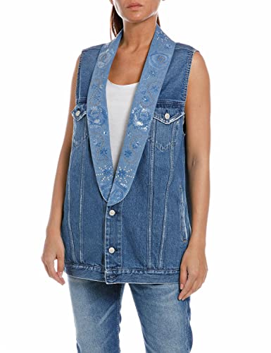 Replay Damska kamizelka dżinsowa W7797, 009 MEDIUM Blue, XXS, 009 Medium Blue, XXS