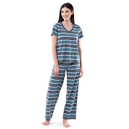 Fruit of the Loom Zestaw piżamy damskiej, niebieski pasek, M, niebieskie wstążki, M, Niebieska wstążka, M