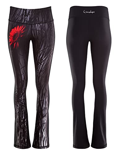 WINSHAPE Damskie legginsy funkcyjne BCL107, czerwone Gerbera, Slim Style, fitness czas wolny, sport, joga, trening