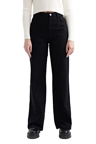 DeFacto Damskie spodnie do biegania z dzianiny na co dzień – standardowy krój, spodnie do joggingu, damskie spodnie do joggingu, dres do joggingu, czarny, 38