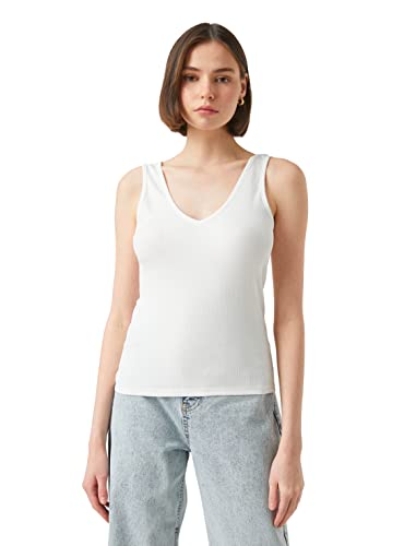 Koton Damski tank top z dekoltem w serek, Off White (001), L