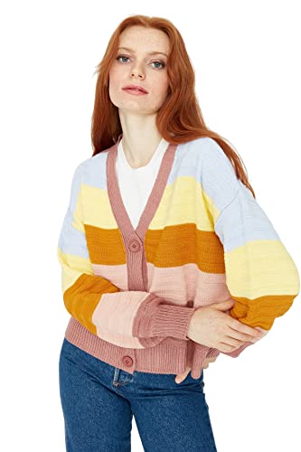 Trendyol Damski sweter rozpinany kardigan z dekoltem w serek, luźna róża, M, Pudrowy róż, M