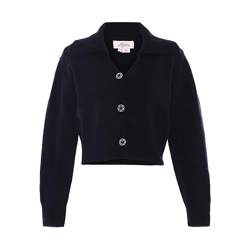 Aleva Damski kardigan z długim rękawem w delikatnym stylu z kołnierzem polo, czarny, rozmiar XL/XXL, czarny, XL