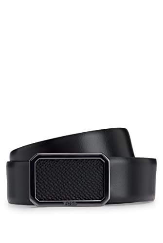 BOSS Męski pasek Ereso-Bmono-F Sz35 z włoskiej skóry z monogramami na sprzączce, czarny (Black1), 95