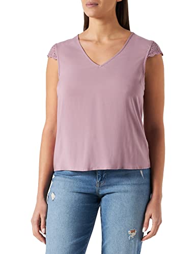 Vero Moda Vmvica V-Neck SL Koronkowy Top WVN GA Noos Damska bluzka z koronką, Elderberry, S