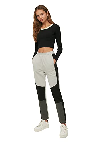 Trendyol Szary Kolor Zablokowany Podstawowy Jogger Knitted Tracksuit spodnie damskie, Szary, XS