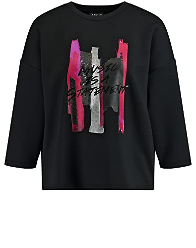Taifun Damska bluza z nadrukiem, rękaw 3/4, wycięte ramiona, t-shirt, rękaw 3/4, bluza z okrągłym dekoltem, wzór jednokolorowa, Czarny wzór, 38
