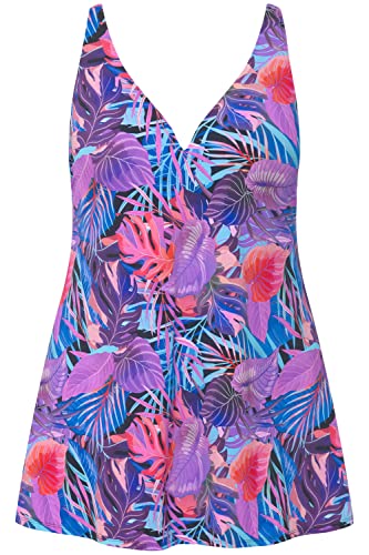 Ulla Popken Damska sukienka kąpielowa, palmy, recykling, stroje kąpielowe, czarny, 42