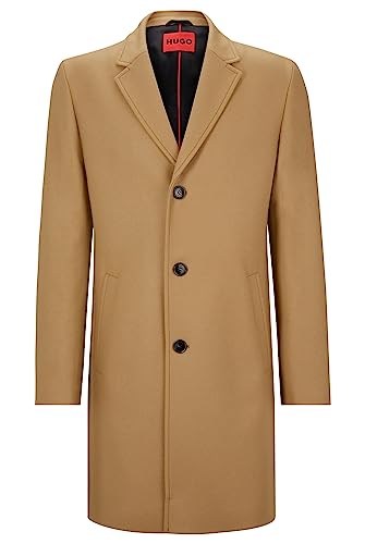HUGO Męski płaszcz Malte2341 z mieszanki wełny z guzikami orzechowymi, Medium Beige268, 56