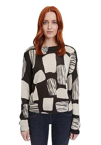 Betty & Co Damski sweter z dzianiny z nadrukiem, Czarno-naturalny, 44
