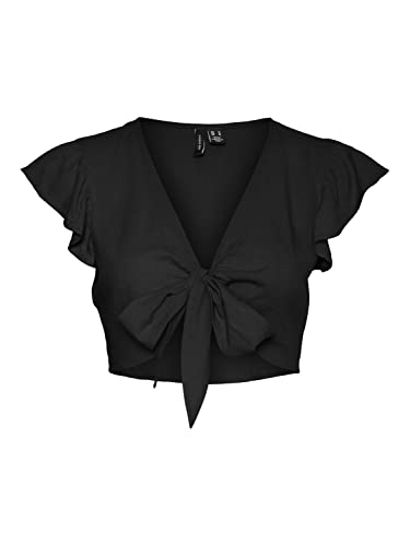 VERO MODA Damski top Vmmymilo Sl Crop Tie WVN Ga, czarny, M