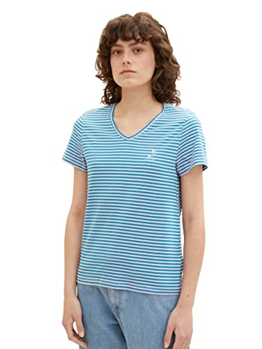 TOM TAILOR koszulka damska z haftem, 32153 - petrol pink thin stripe, 3XL