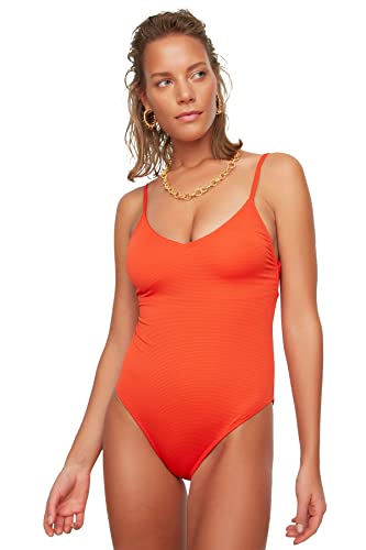 Trendyol Damski kostium kąpielowy z chropowatą tylną stroną One Piece Swimsuit, pomarańczowy, 42