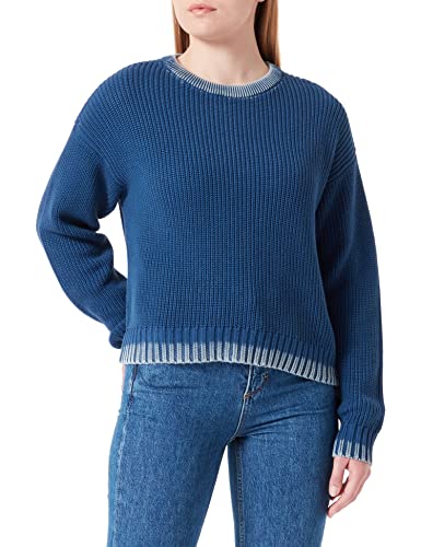 Replay Damski sweter z dzianiny z bawełny, Steel Blue 784, XL