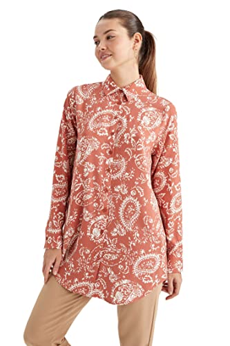 DeFacto Damska bluzka z długim rękawem, koszula z guzikami, do noszenia na co dzień, Tile, S