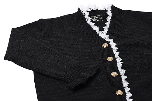 faina Damska kurtka z dzianiny z dekoltem w serek i koronkowym obszyciem akrylowym, czarna, rozmiar XS/S, czarny, XS