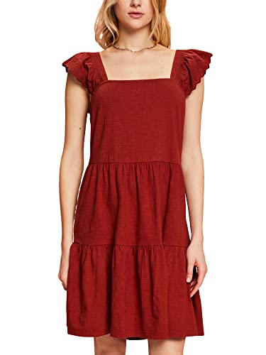 edc by ESPRIT Sukienka z dżerseju z rękawami z haftowanej koronki, Terracotta, XXL