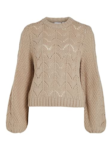 Vila Damski sweter z dzianiny Visultan Knit O-Neck L/S TOP-NOOS, naturalny melanż, XL, Naturalny melanż, XL