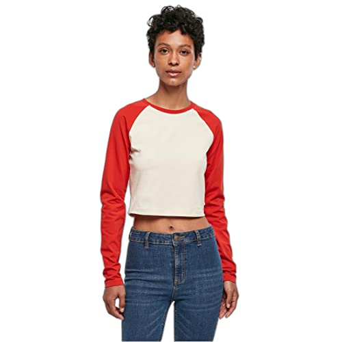 Urban Classics Damski Organic Cropped Retro Baseball Longsleeve Damska koszulka z długim rękawem biała/czarna, Whitesand/Hugered, S