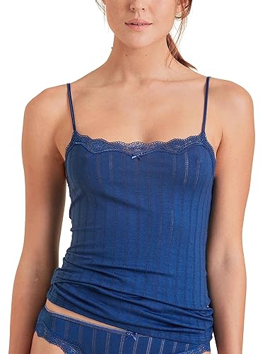 CALIDA Damski top typu spaghetti, z serii Etude Toujours, ramiączka, z koronką, z 95% bawełny Supima, Sodalite Blue, 36-38