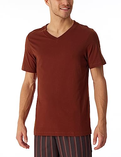 Schiesser Męska koszulka do spania z krótkim rękawem z dekoltem w serek + relaksacyjny top piżamowy, terakota, 50, Terracotta, 50