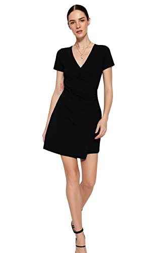 Trendyol Damska sukienka z dzianiny Wrapover Slim Fit, czarna, M, Czarny, M