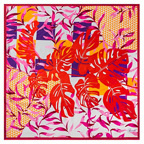 Roeckl Damski szalik Chess Leaves 100x100, Multi Tangerine, One Size, multi tangerine, jeden rozmiar