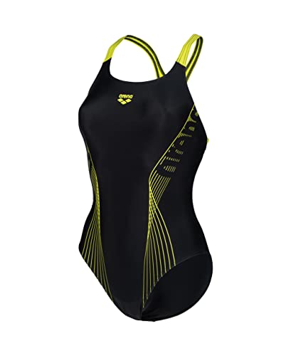 ARENA Damski strój kąpielowy Swim Pro Back Graphic jednoczęściowy, czarno-jasnozielony, 48, Czarny, miękki zielony