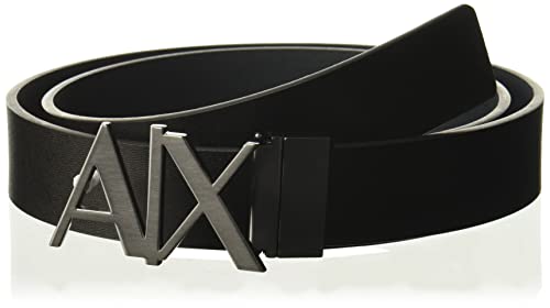 Armani Exchange Pasek męski Skinny Leather Logo, Czarny/zielony Gables, XXS