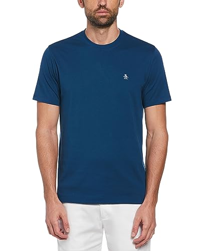 ORIGINAL PENGUIN - Koszulka męska, Pin Point Haftowane Logo T Shirt, 100% bawełna, Krótki rękaw, Posiedon Blue, L, Posiedon niebieski, L
