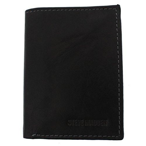 Steve Madden Męski skórzany portfel potrójnie składany, Czarny (antyczny), rozmiar uniwersalny