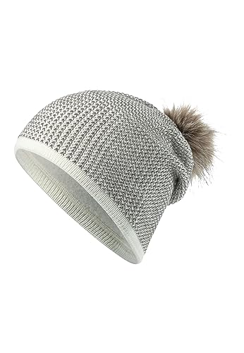 Sterntaler Czapka dla dziewczynek z pomponem z efektem brokatu - czapka dziecięca - dzianina z pomponem ze sztucznego futra i brokatem - morska, écru, 55 cm