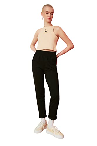 Trendyol Damskie czarne podwójne etui, proste, dzianinowe, wąskie spodnie dresowe, Czarny, XS