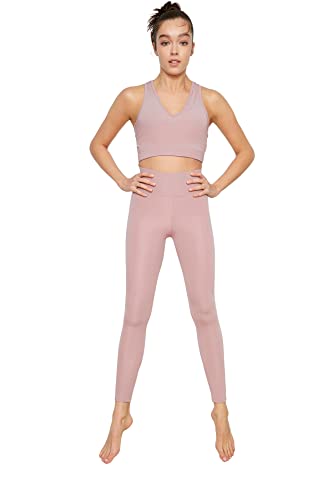 Trendyol Damska odzież sportowa wysoka talia skinny fit pełnowymiarowe legginsy sportowe, Suszona róża, M