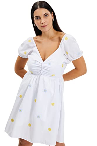 TRENDYOL Damska biała haftowana sukienka objętościowa Casual Dress, biały, 34