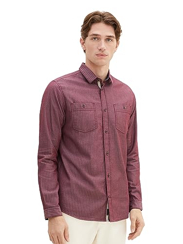 TOM TAILOR Męska koszula regular fit z naszytymi kieszeniami na piersi, 32323-red Herringbone Structure, XXL