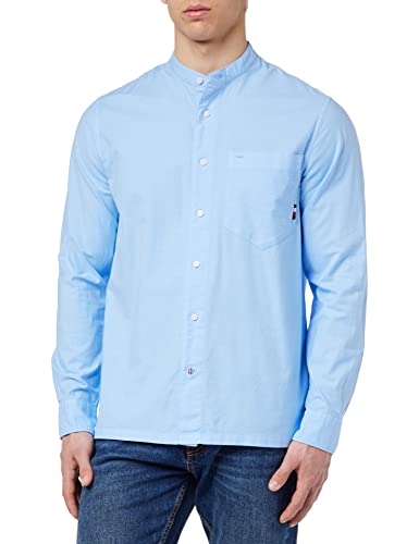 Tommy Hilfiger Męska koszula Pigment GMD Mandarin Rf Casual, Błękitny statek, XS