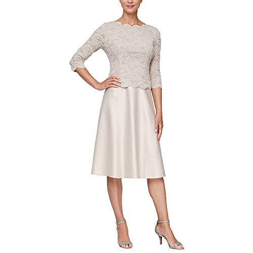 Alex Damska sukienka Tea Length Sequin Mock Dress (Petite and Regular) sukienka na specjalne okazje, Czubek taupe, 38 PL