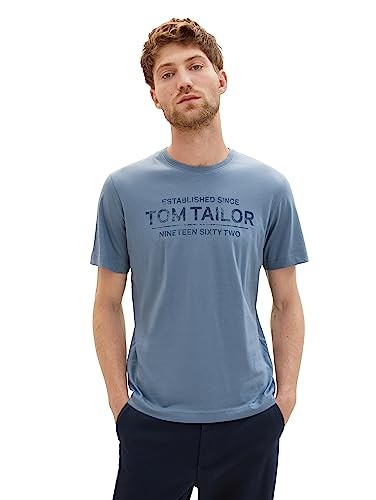 TOM TAILOR Męski T-shirt z nadrukiem logo, 10877 – China Blue, 3XL